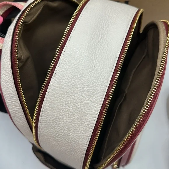 Coach Court Stripe Heart Motif Pebble Leather Chalk White Backpack NWT - Picture 11 of 16